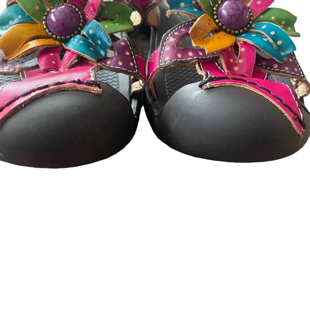 Corkys Elite Floral Leather Mule Close Toed Slide Sandals 7